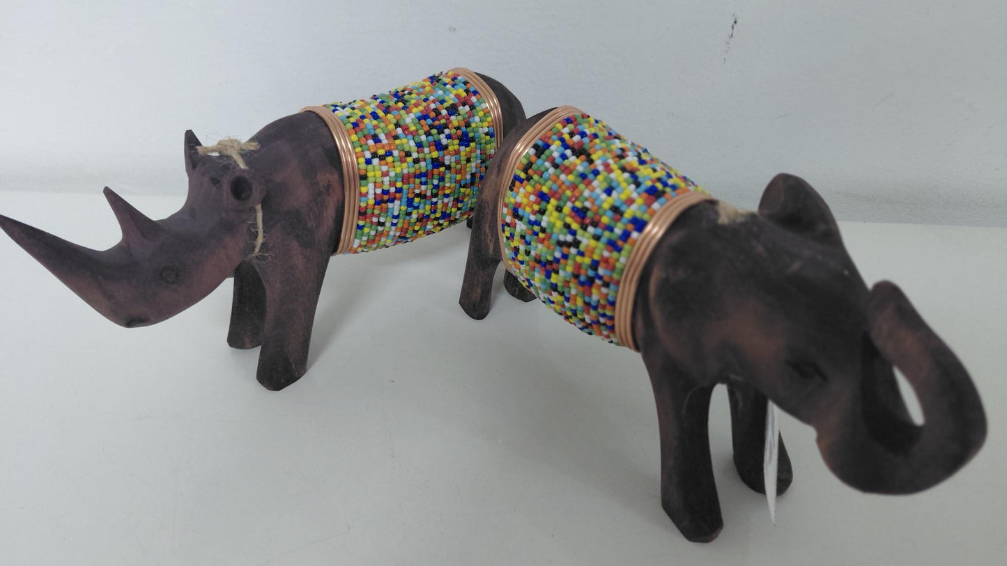 Beaded Rhino Statue / Multi colour beadwork
