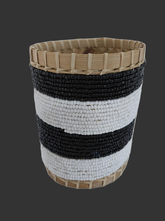 Beaded Pencil Holder Black/White