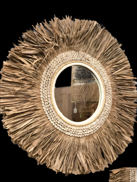 Raffia & Cowrie Shell Mirror