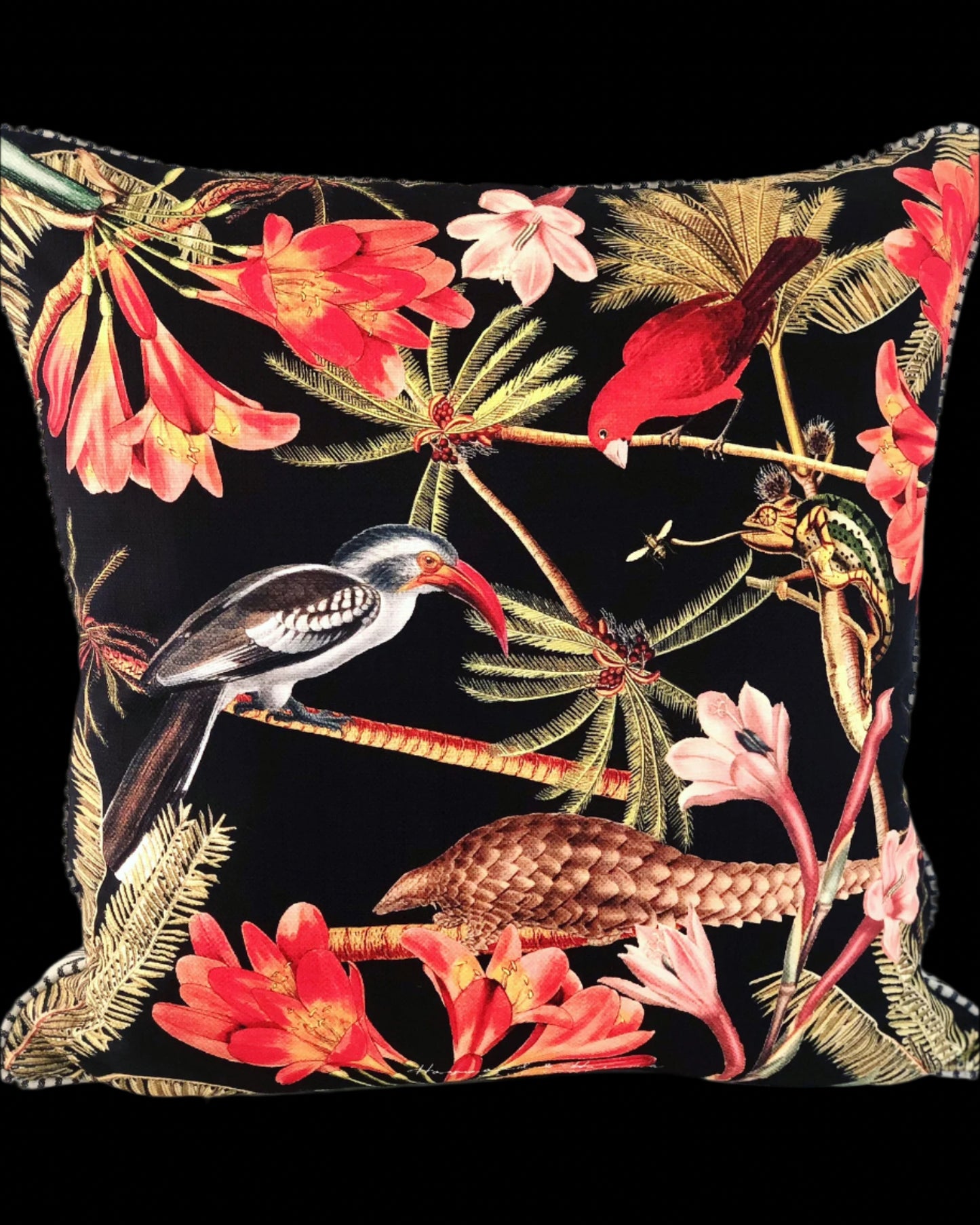 Scatter Cushion Birds & Flowers Black