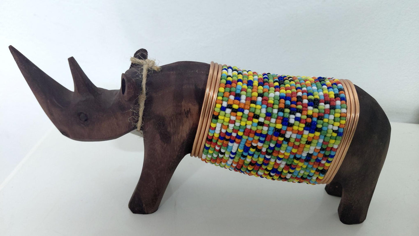 Beaded Rhino Statue / Multi colour beadwork