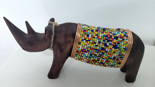 Beaded Rhino Statue / Multi colour beadwork