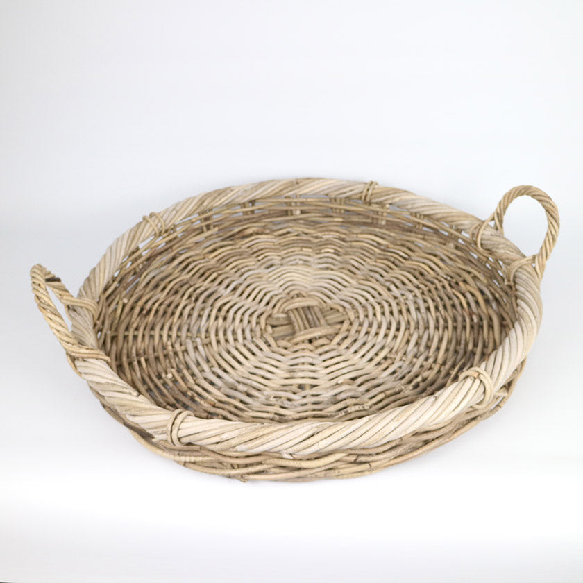 Rattan Thick Round Tray with Handles