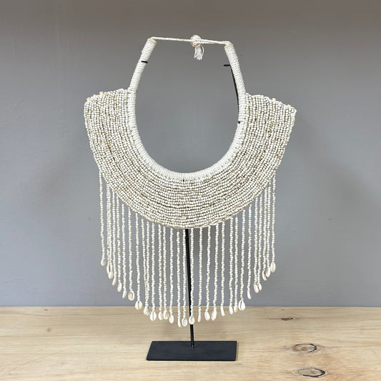 Decorative Bead Necklace -   White